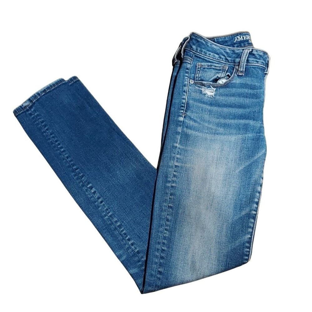 American Eagle Super Stretch X Skinny Denim Jeans Size 2 Long Slight Distressed - Picture 2 of 11